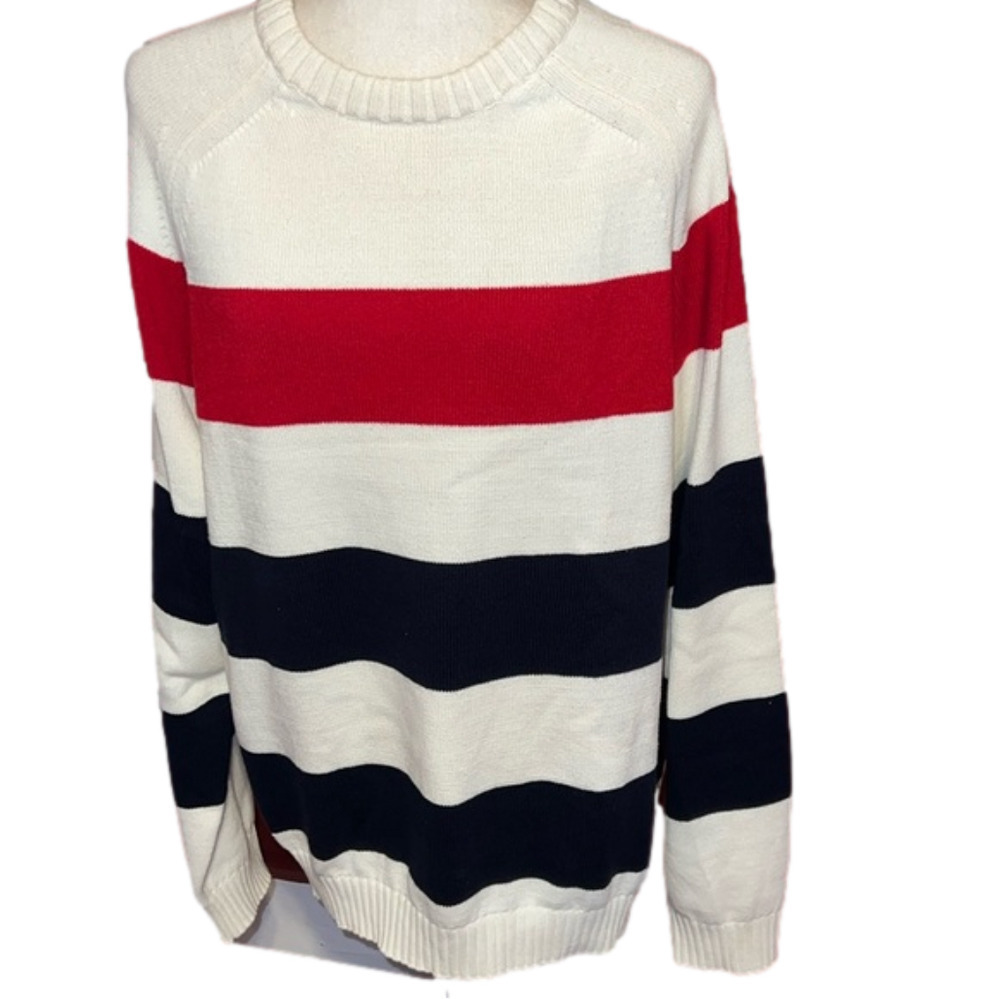 Vintage Tommy Hilfiger Cotton Lambswool Blend Stripe Crew Sweater L